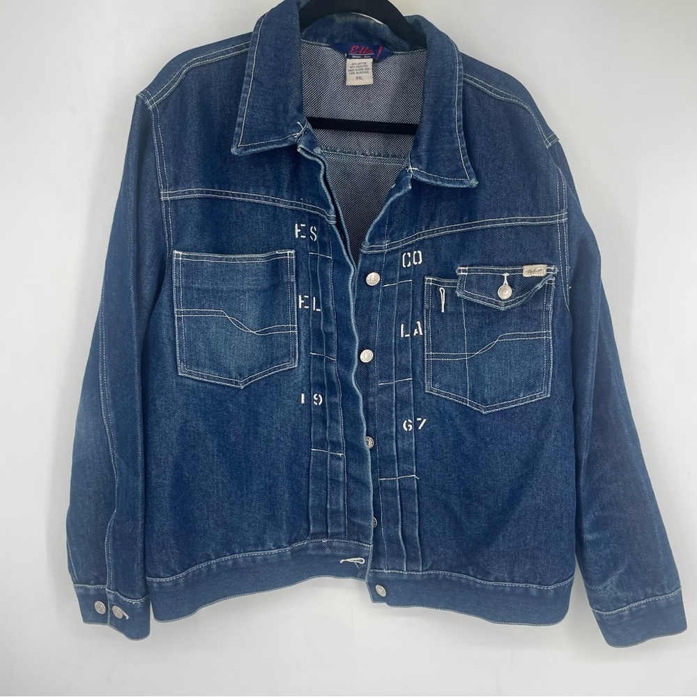 Willie Esco Denim Dungarees Jacket Mens XXL Blue Y2K Baggy Hip Hop Streetwear